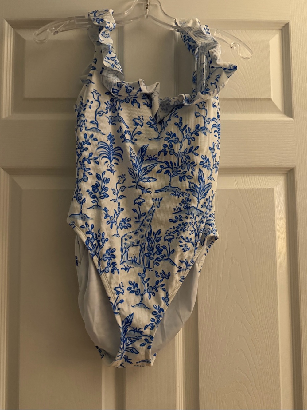 Lilly Pulitzer White One-Piece Swimsuit with Blue Floral Toile Print
